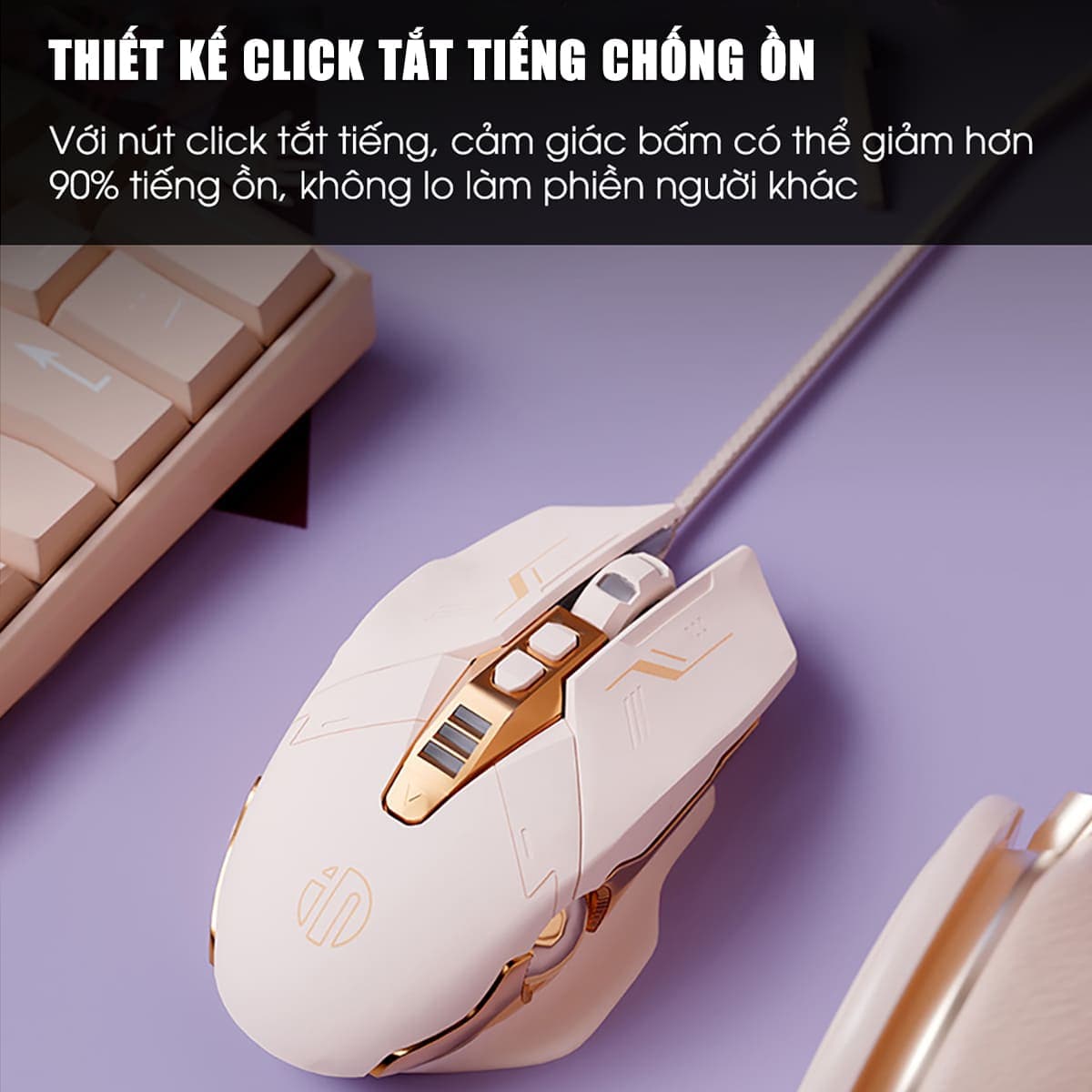 Chuột máy tính có dây Inphic W8 - Hồng Cute, Silent Click, DPI 7200, App tùy chỉnh cho game thủ văn phòng - 5