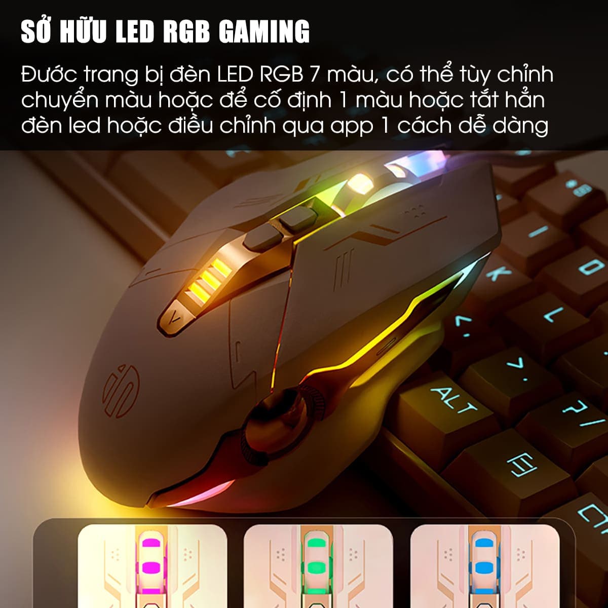 Chuột máy tính có dây Inphic W8 - Hồng Cute, Silent Click, DPI 7200, App tùy chỉnh cho game thủ văn phòng - 9