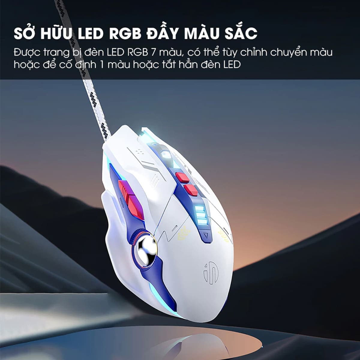 Chuột gaming Inphic W9 có dây game FPS 8800 DPI công thái học - Chuột Inphic W9 Gundam Led RGB - 4