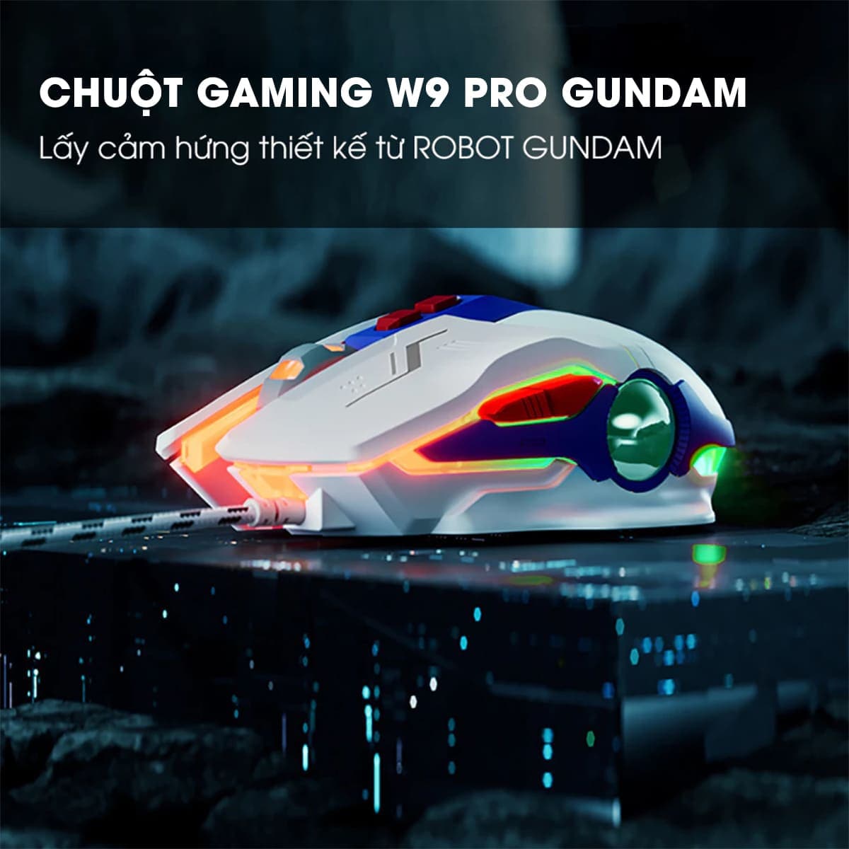 Chuột gaming Inphic W9 có dây game FPS 8800 DPI công thái học - Chuột Inphic W9 Gundam Led RGB - 5