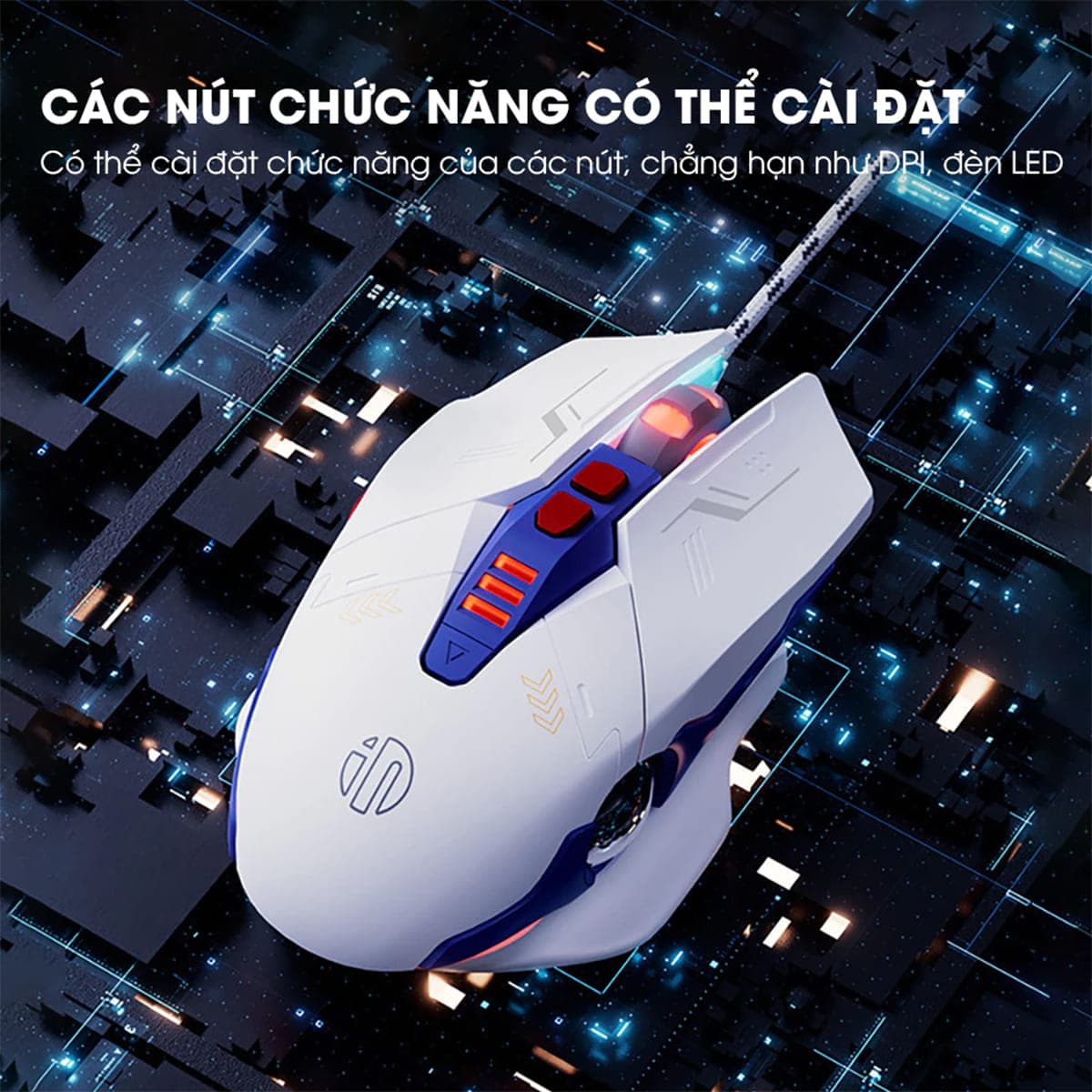 Chuột gaming Inphic W9 có dây game FPS 8800 DPI công thái học - Chuột Inphic W9 Gundam Led RGB - 8