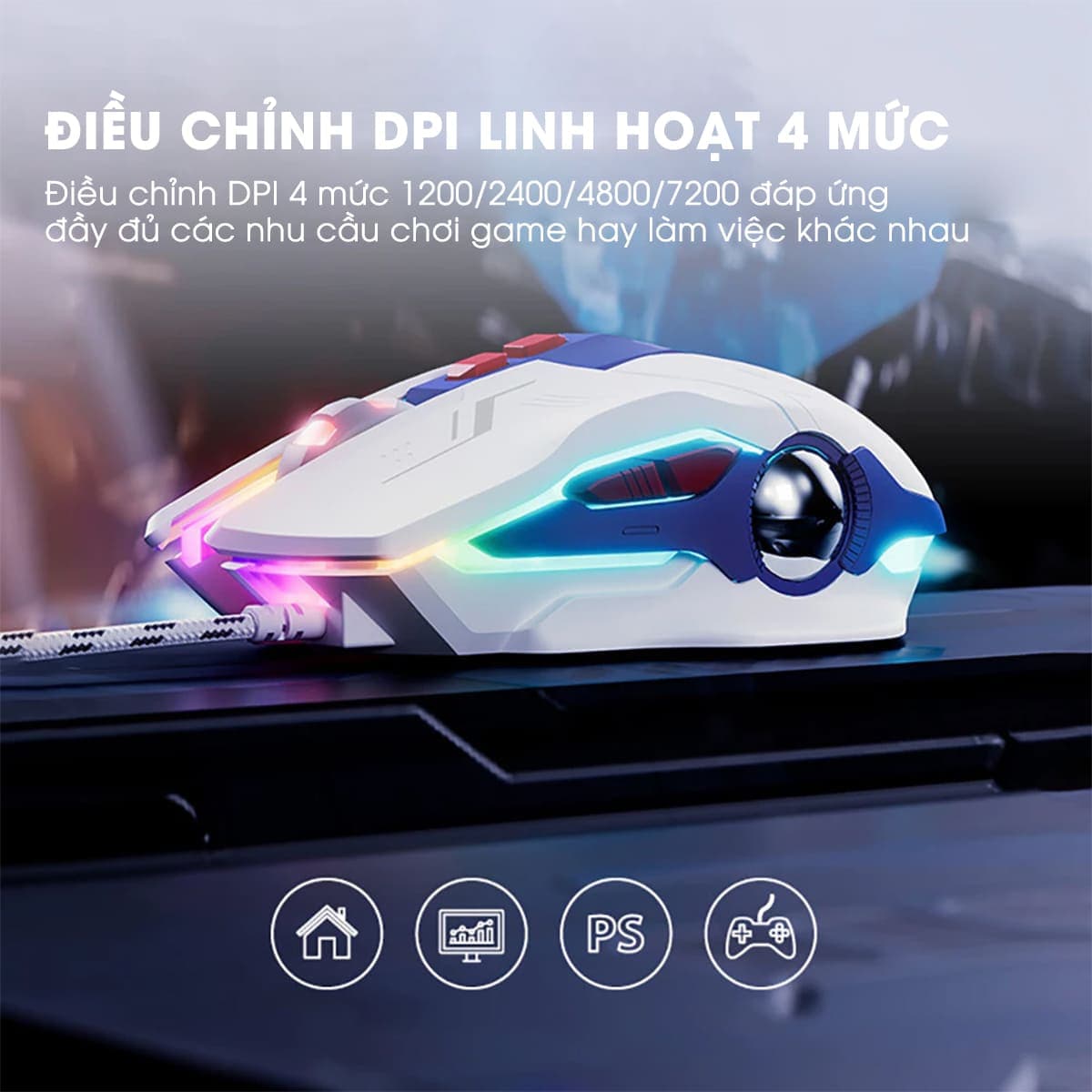 Chuột gaming Inphic W9 có dây game FPS 8800 DPI công thái học - Chuột Inphic W9 Gundam Led RGB - 9