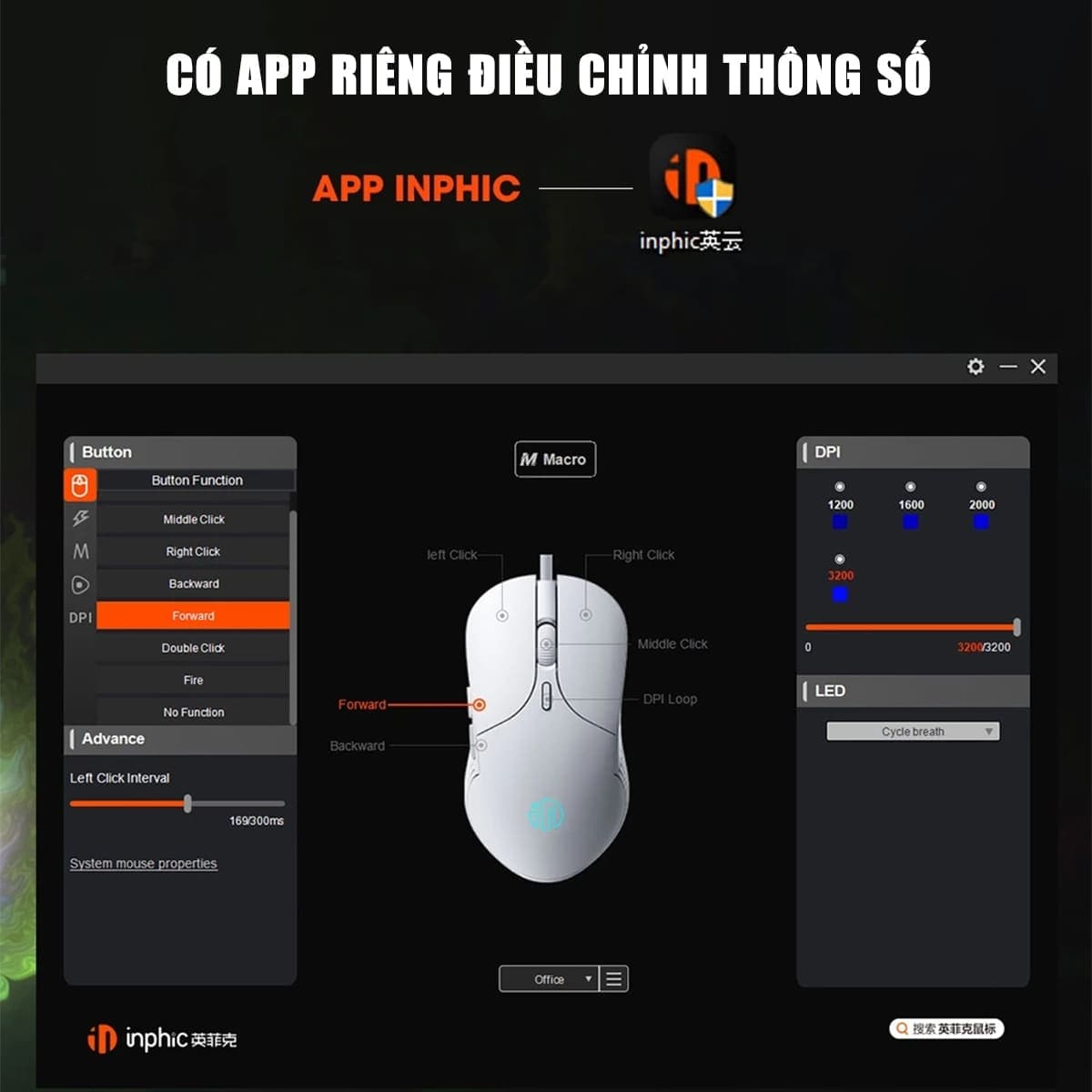 Chuột có dây gaming Inphic B1 giá rẻ 7200 DPI USB - Chuột chơi game Inphic B1 không tiếng ồn Silent Click - 3