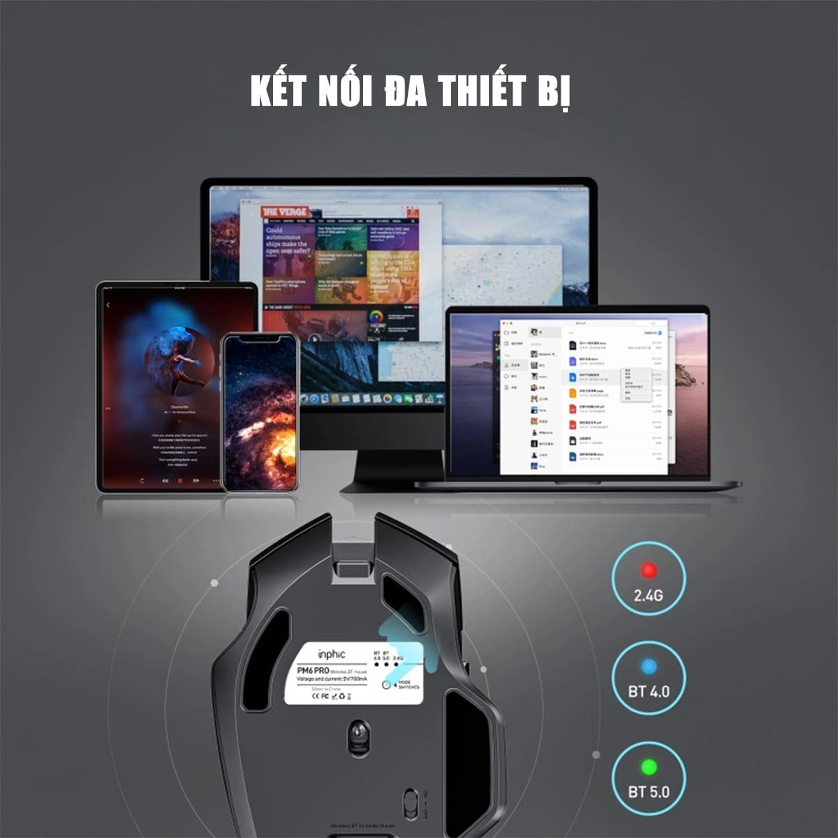 Chuột gaming không dây Inphic A1 pin sạc - Chuột Bluetooth Inphic A1 chơi game 2400 DPI máy tính laptop pc - 10
