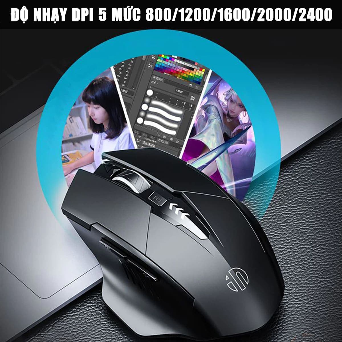 Chuột gaming không dây Inphic A1 pin sạc - Chuột Bluetooth Inphic A1 chơi game 2400 DPI máy tính laptop pc - 8