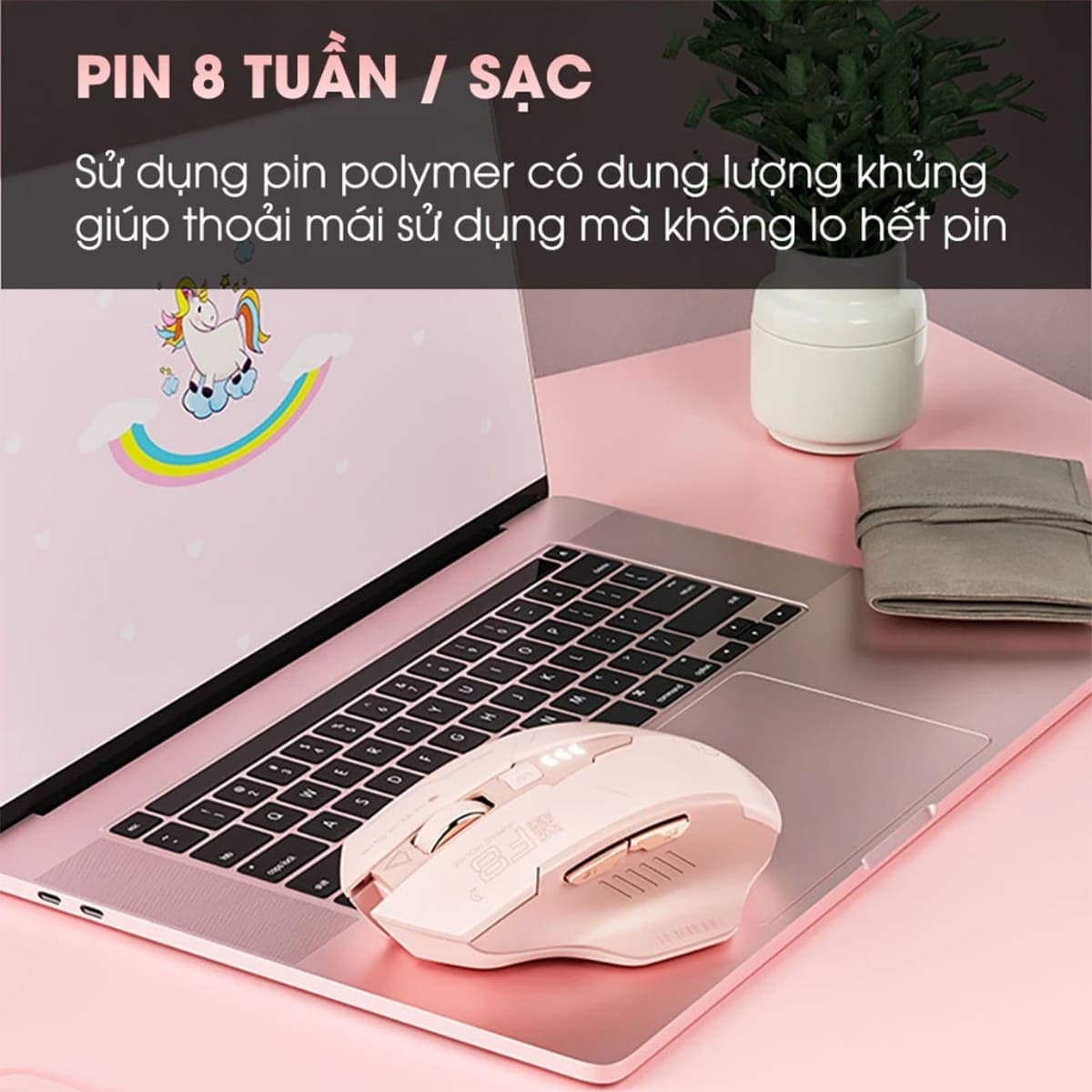 Chuột không dây Gaming Inphic F8 hồng trà sữa 2400 DPI, Silent Click, Sạc USB Type-C, Pin 500mAh - 6