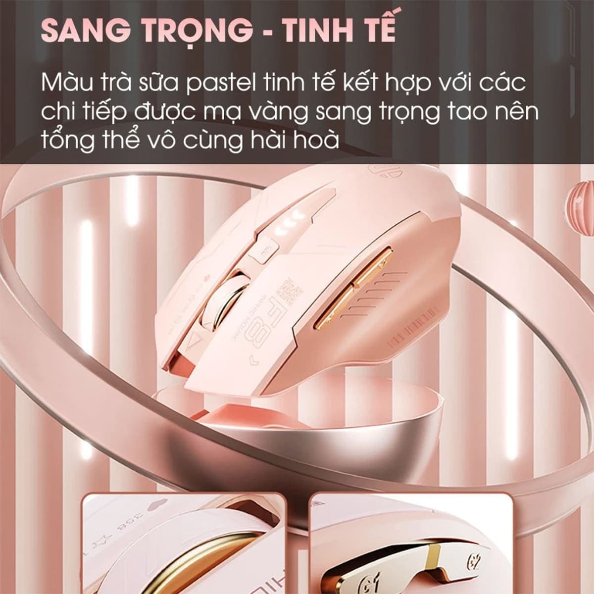 Chuột không dây Gaming Inphic F8 hồng trà sữa 2400 DPI, Silent Click, Sạc USB Type-C, Pin 500mAh - 7