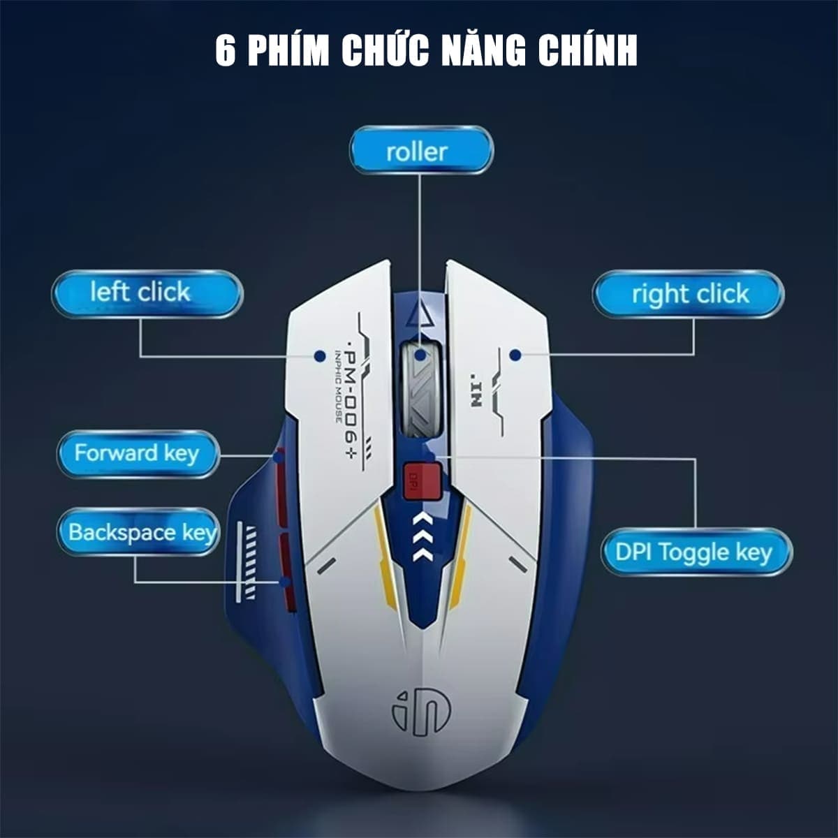 Chuột gaming Inphic F9 Gundam sạc pin - Chuột máy tính Inphic F9 không dây chơi game pc laptop Wireless - 11
