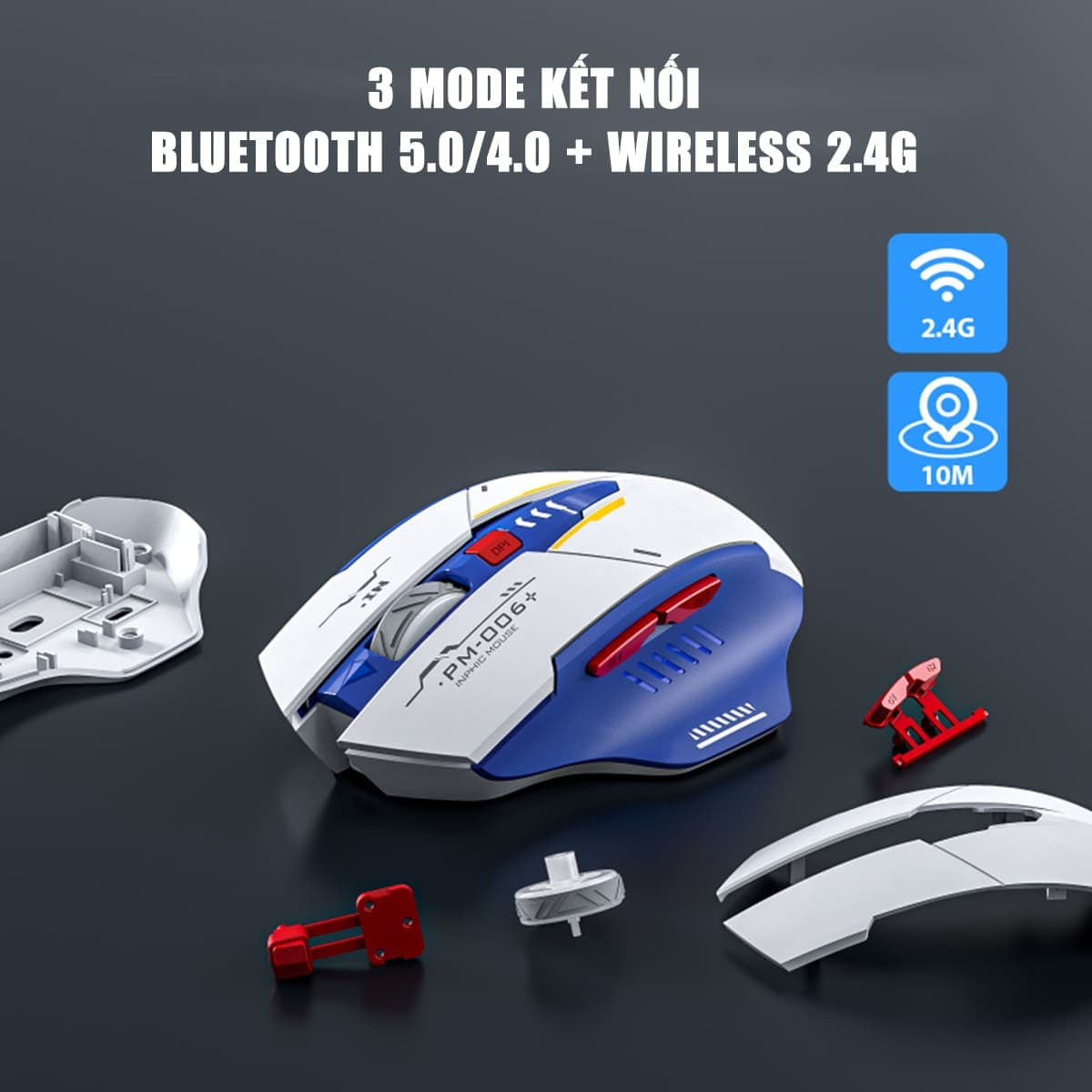 Chuột gaming Inphic F9 Gundam sạc pin - Chuột máy tính Inphic F9 không dây chơi game pc laptop Wireless - 5