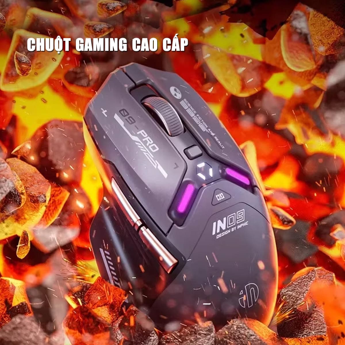 Chuột không dây Bluetooth Gaming Inphic IN9 Pro 3 chế độ kết nối pin sạc có App tùy chỉnh 26000 DPI Led RGB - 12