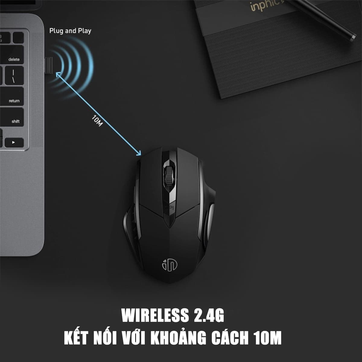 Chuột không dây inphic PM6 / F1S gaming sạc pin Wireless - Chuột Inphic PM6 Chơi Game giá rẻ Máy Tính PC Laptop - 3