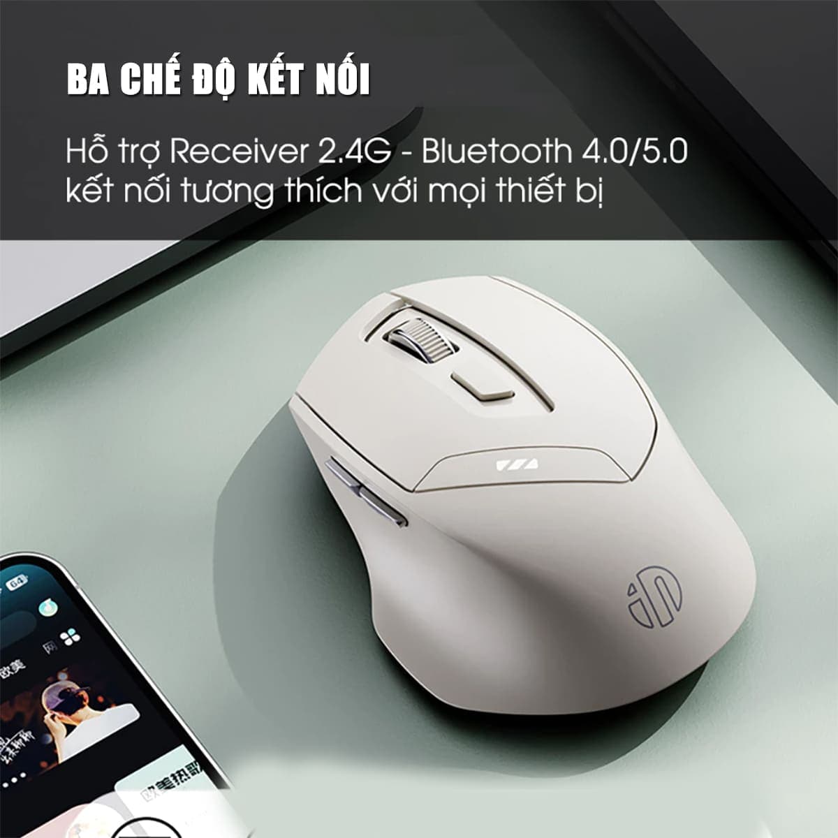 Chuột không dây Bluetooth Gaming Inphic DR6 Silent click 2400 DPI pin sạc 500mAh kết nối Wireless 2.4G Bluetooth 5.0 - 6