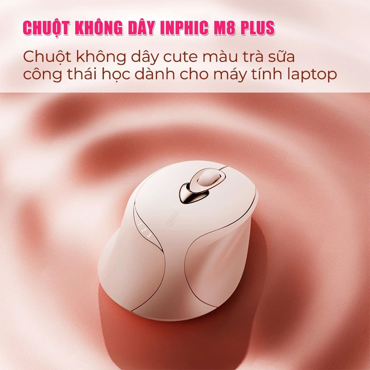 Chuột không dây Gaming Inphic M8 Plus hồng trà sữa - 2400 DPI, Silent Click, sạc USB Type-C, Pin 500mAh - 9