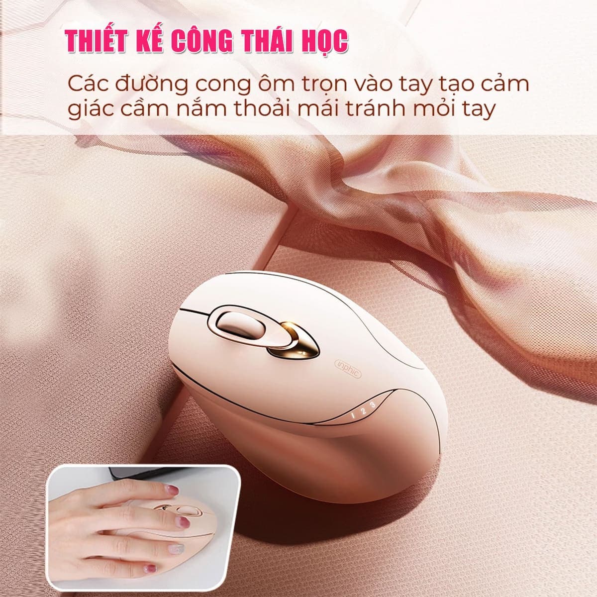 Chuột không dây Gaming Inphic M8 Plus hồng trà sữa - 2400 DPI, Silent Click, sạc USB Type-C, Pin 500mAh - 5