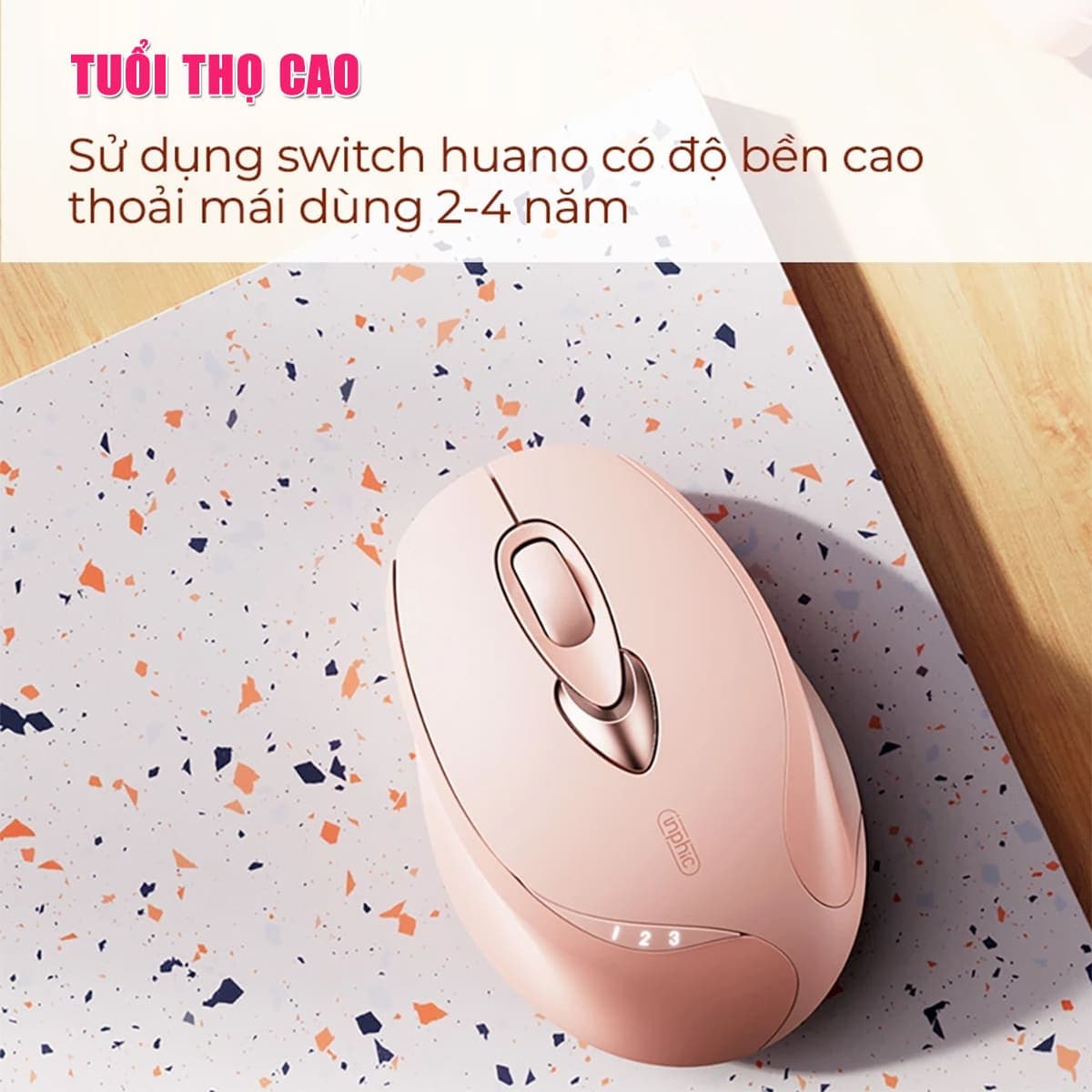 Chuột không dây Gaming Inphic M8 Plus hồng trà sữa - 2400 DPI, Silent Click, sạc USB Type-C, Pin 500mAh - 4