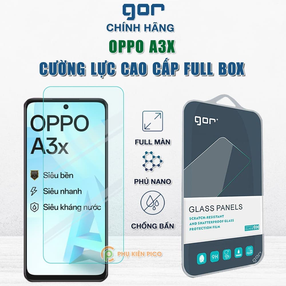 Kính cường lực Oppo A3X full màn hình chính hãng Gor phủ nano