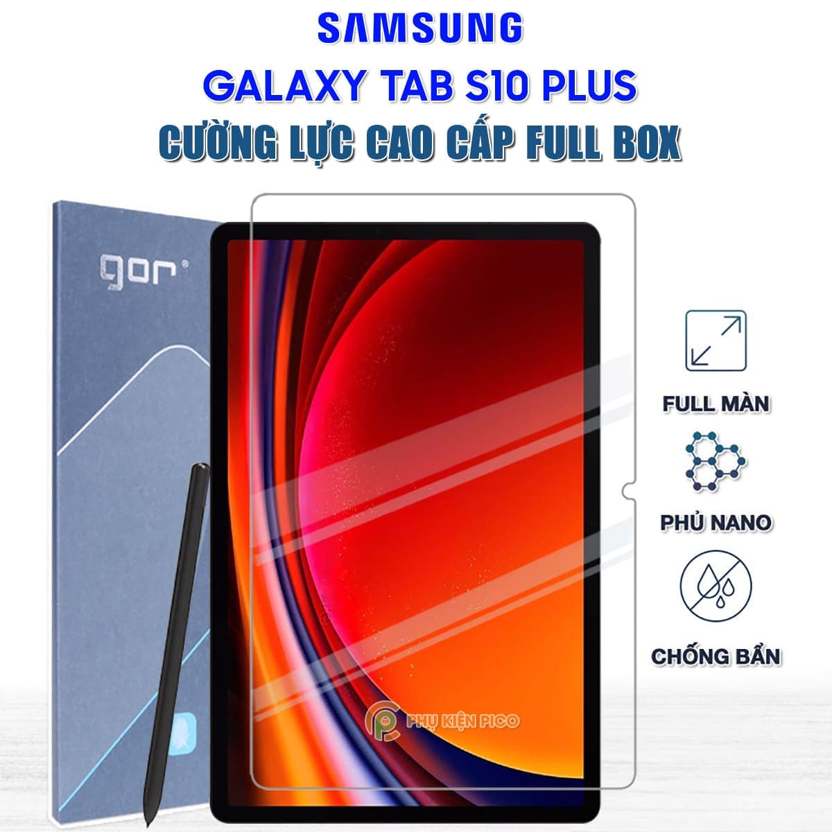 Kính cường lực Samsung Galaxy Tab S10 Plus full màn hình chính hãng Gor