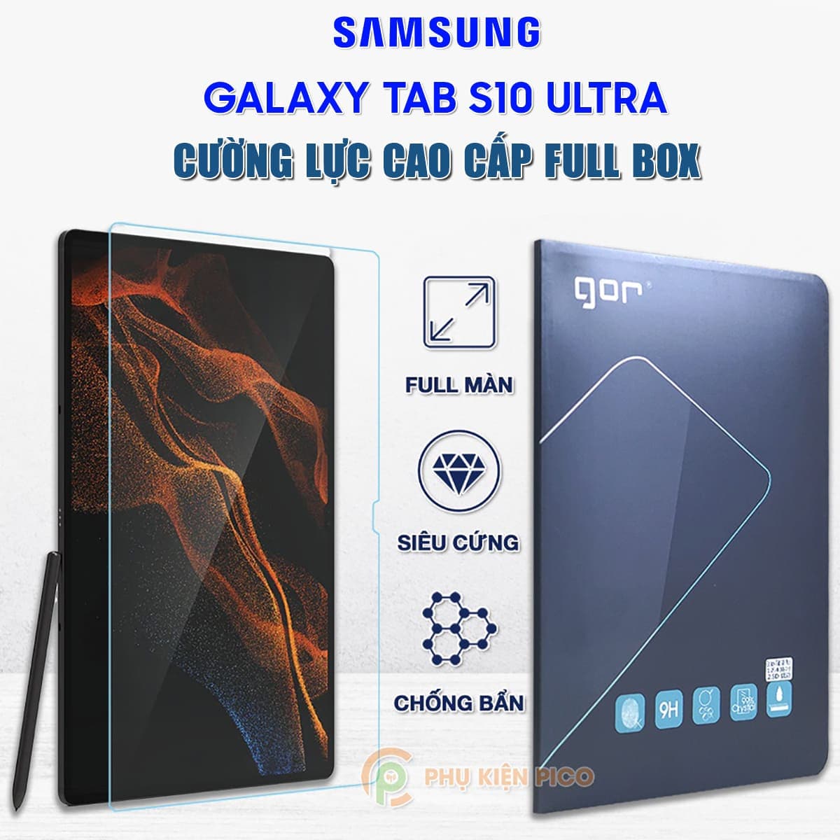 Kính cường lực Samsung Galaxy Tab S10 Ultra full màn hình chính hãng Gor
