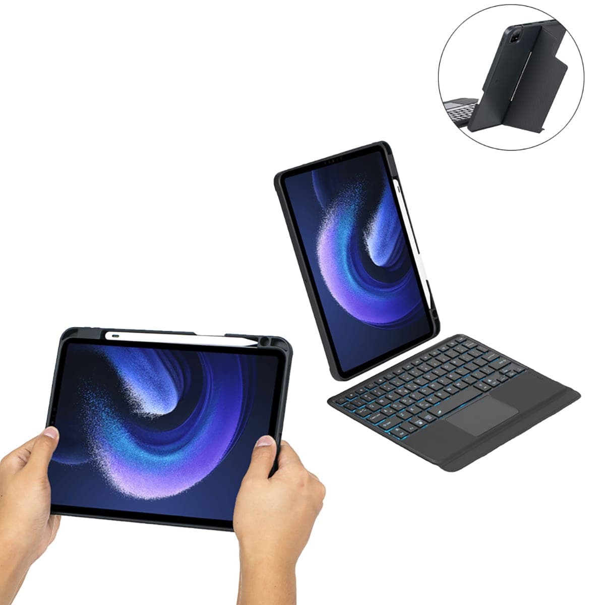 Ốp lưng Xiaomi Mi Pad 5 Pro 12.4 Inch bao da cao cấp kèm bàn phím chuột cảm ứng 720 độ tách rời linh hoạt - 4
