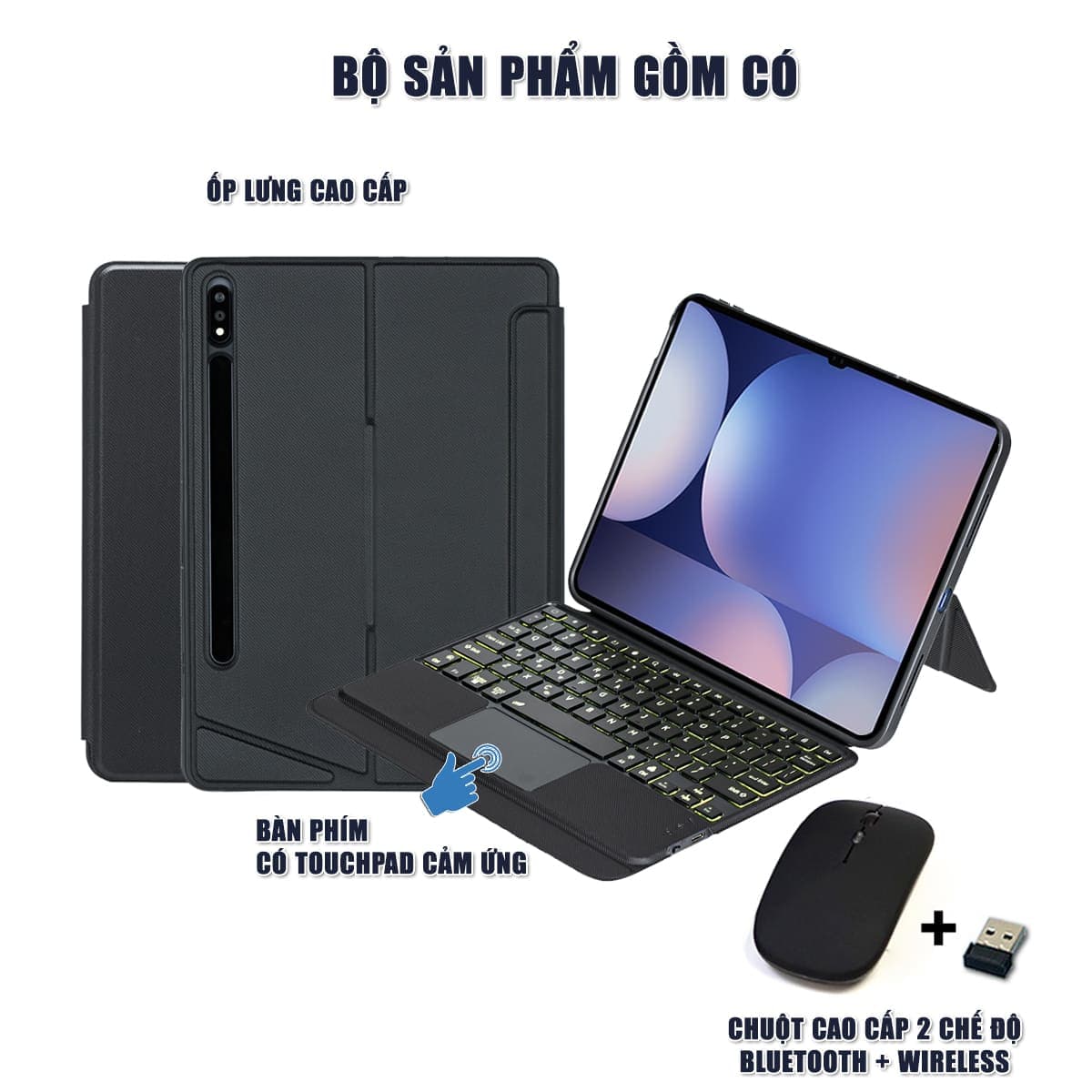 Ốp lưng Samsung Galaxy Tab S10 Plus bao da cao cấp kèm bàn phím chuột cảm ứng 720 độ tách rời linh hoạt - 2