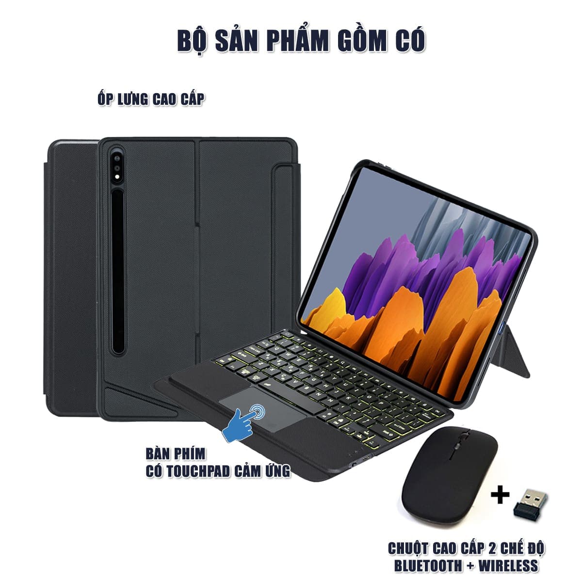 Ốp lưng Samsung Galaxy Tab S7 bao da cao cấp kèm bàn phím chuột cảm ứng 720 độ tách rời linh hoạt - 2