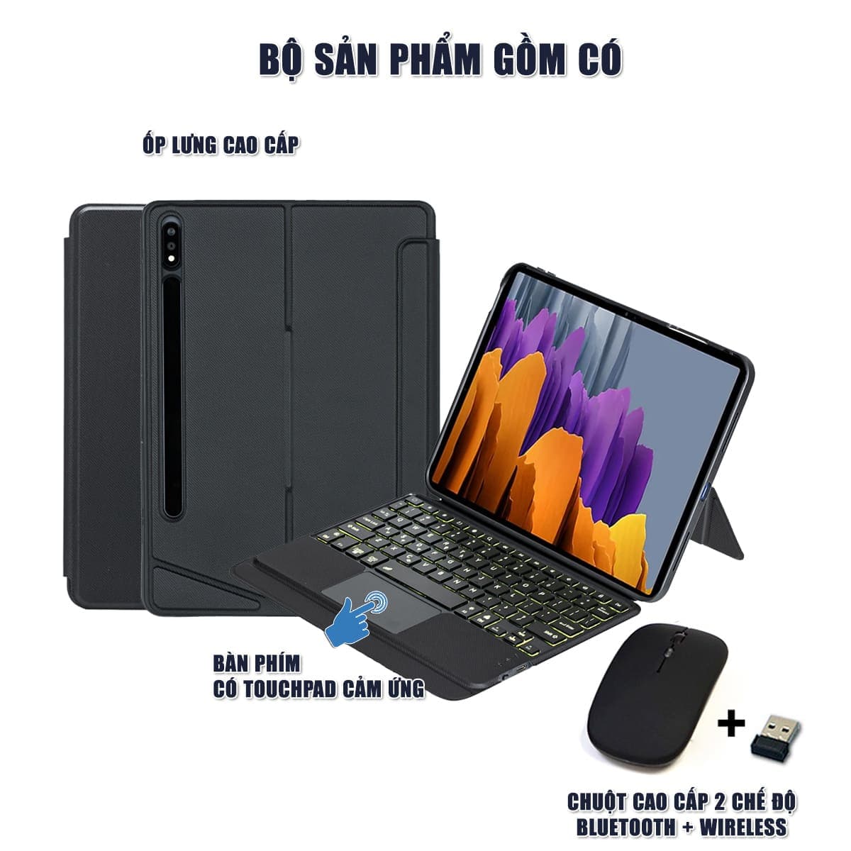 Ốp lưng Samsung Galaxy Tab S7 Plus bao da cao cấp kèm bàn phím chuột cảm ứng 720 độ tách rời linh hoạt - 2