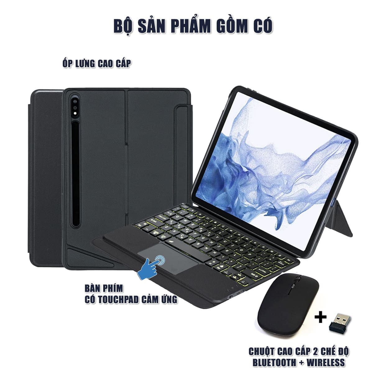 Ốp lưng Samsung Galaxy Tab S8 bao da cao cấp kèm bàn phím chuột cảm ứng 720 độ tách rời linh hoạt - 2