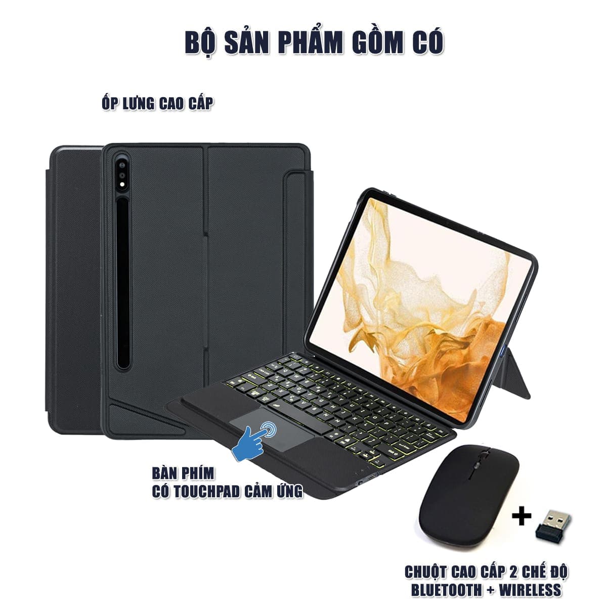 Ốp lưng Samsung Galaxy Tab S8 Plus bao da cao cấp kèm bàn phím chuột cảm ứng 720 độ tách rời linh hoạt - 2