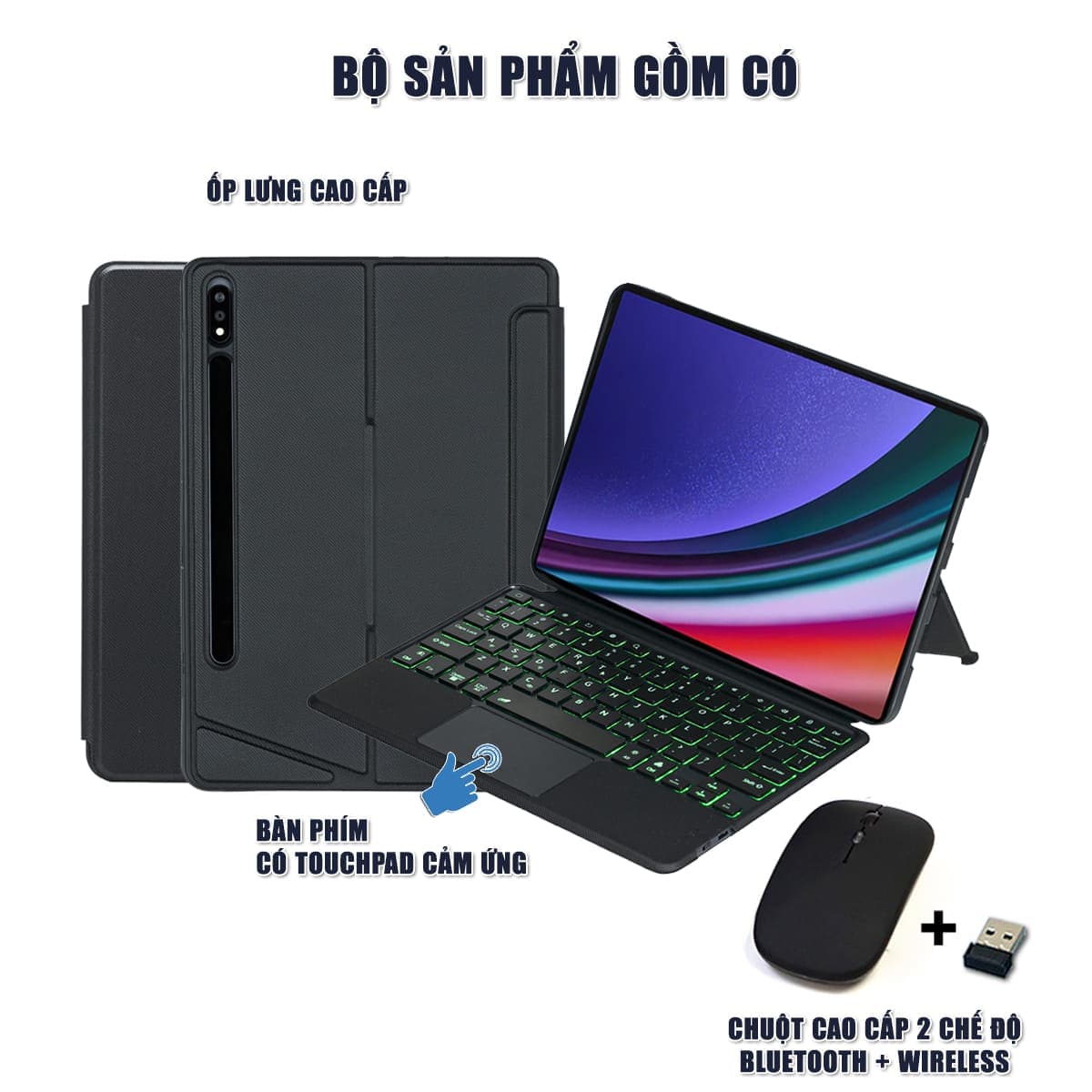 Ốp lưng Samsung Galaxy Tab S9 Plus bao da cao cấp kèm bàn phím chuột cảm ứng 720 độ tách rời linh hoạt - 2