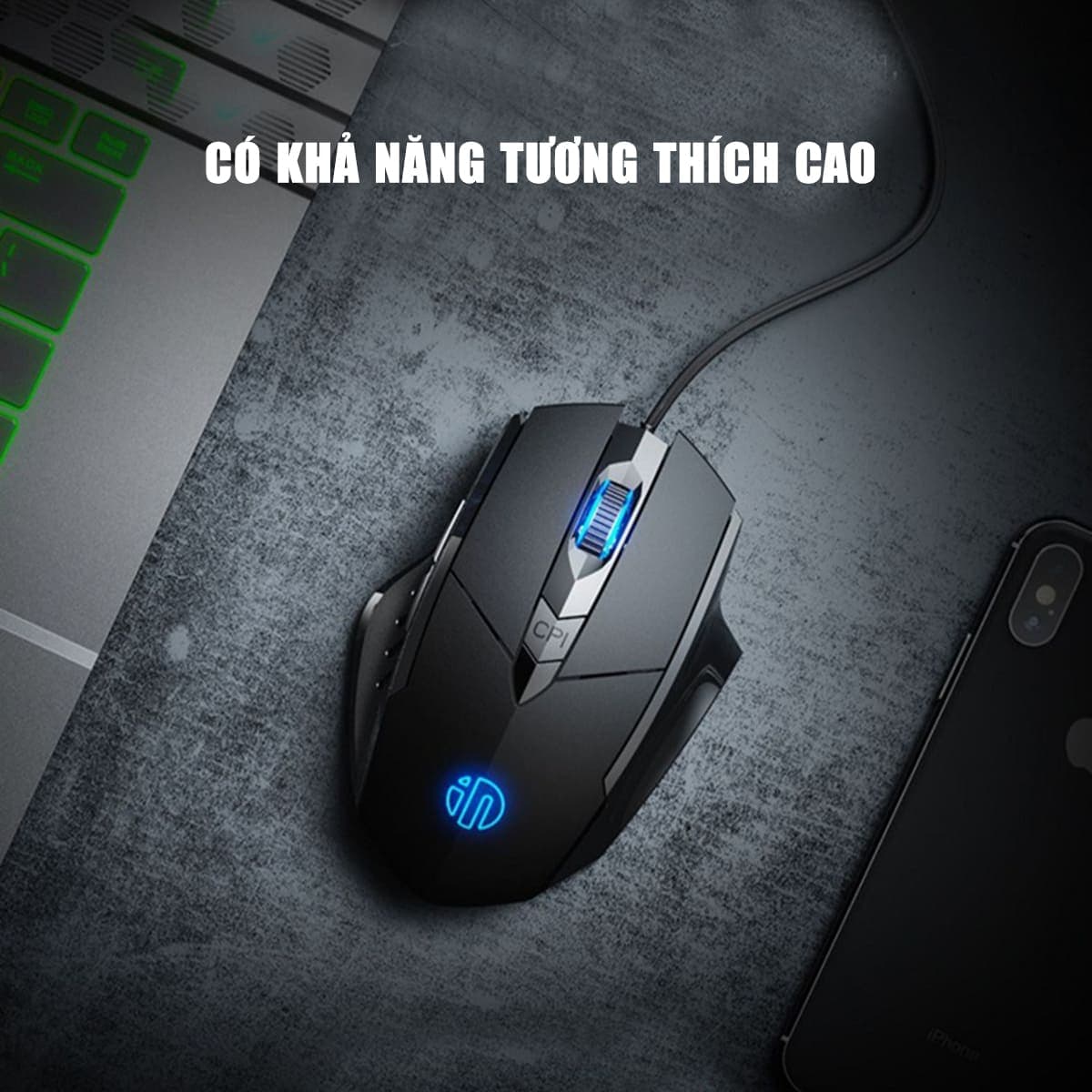 Chuột chơi game có dây Inphic W1 4800 DPI kết nối USB bấm êm - Chuột Inphic gaming siêu rẻ không tiếng ồn laptop máy tính - 7