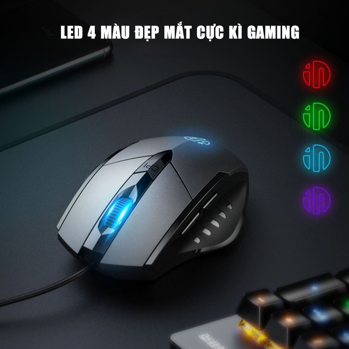 Chuột chơi game có dây Inphic W1 4800 DPI kết nối USB bấm êm - Chuột Inphic gaming siêu rẻ không tiếng ồn laptop máy tính - 9