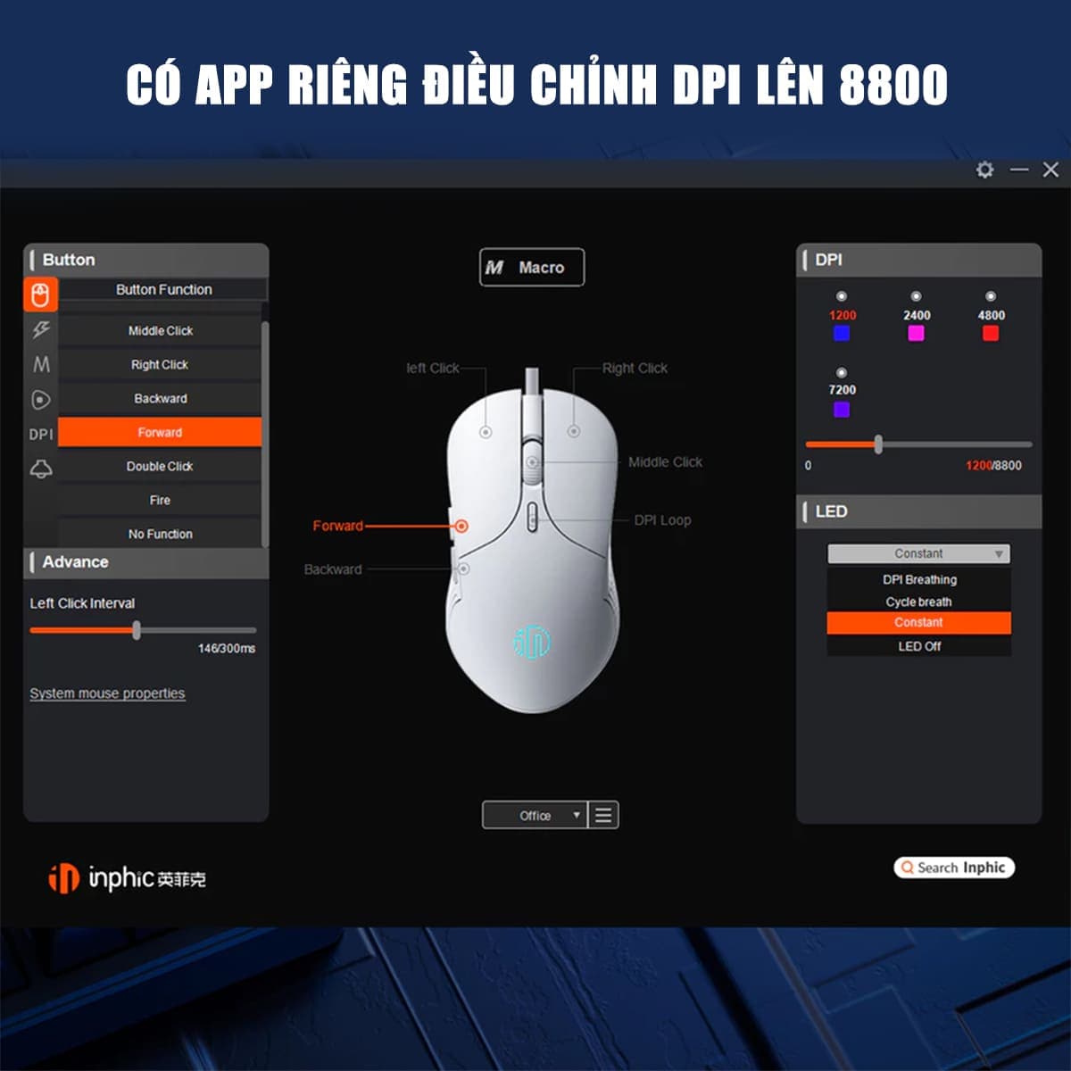 Chuột Inphic B2 Gaming có dây 8800 DPI USB - Chuột máy tính chơi game Inphic công thái học không tiếng ồn Silent Click - 9