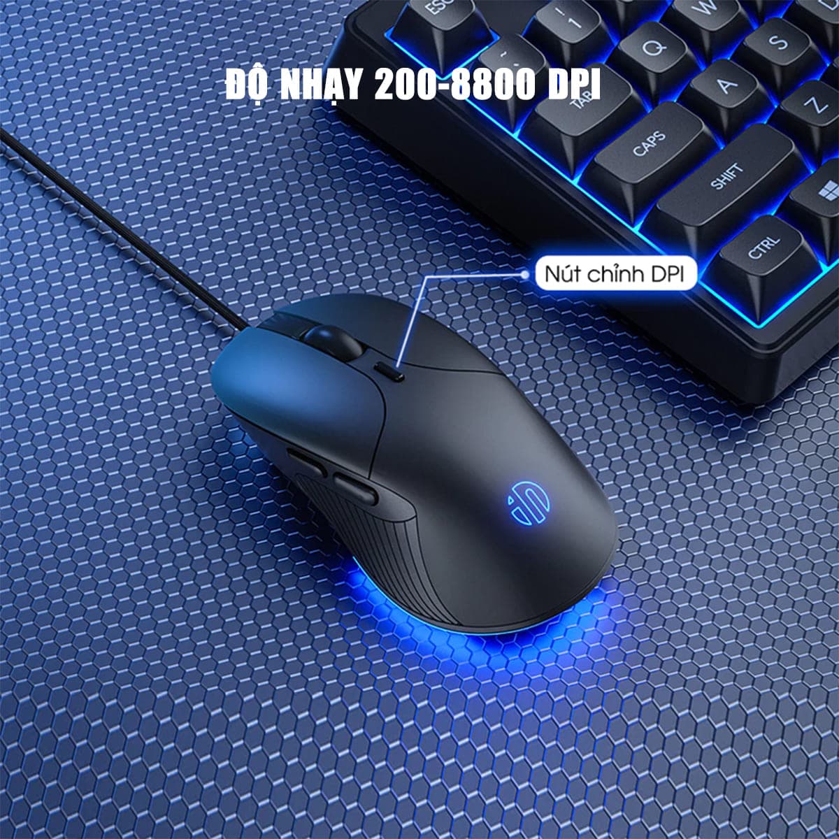 Chuột Inphic B2 Gaming có dây 8800 DPI USB - Chuột máy tính chơi game Inphic công thái học không tiếng ồn Silent Click - 4