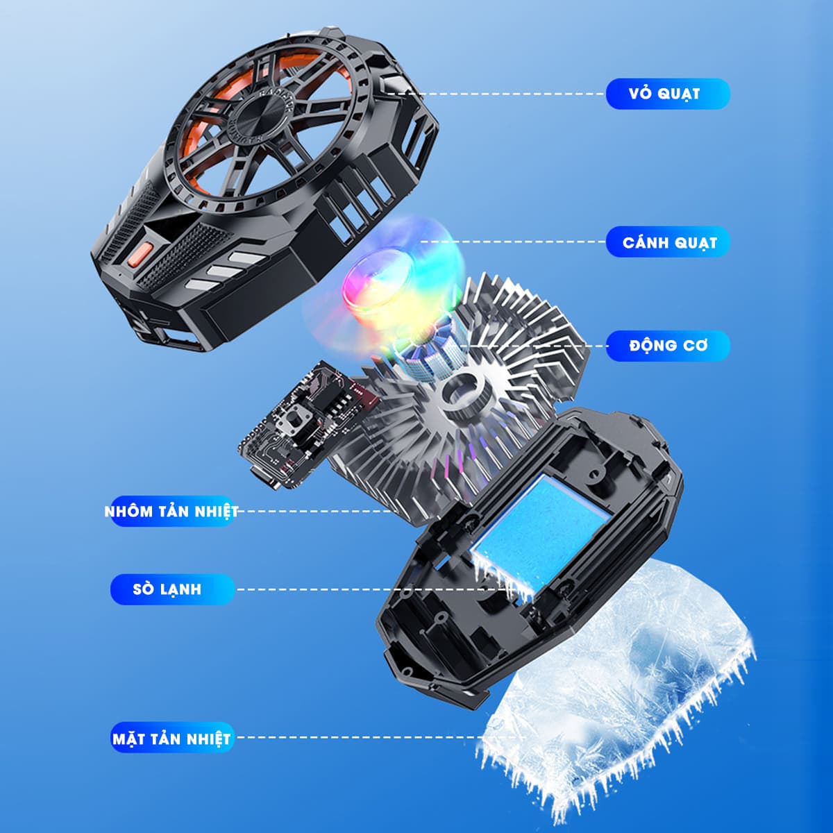 Quạt tản nhiệt điện thoại sò lạnh J21 bản nâng cấp của sò lạnh J20 với 3 chế độ làm lạnh Led Gaming - 10
