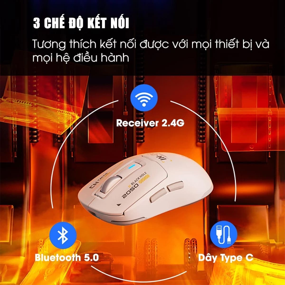 Chuột không dây Bluetooth Gaming Inphic IN6 3 chế độ kết nối pin sạc có App tùy chỉnh 26.000 DPI Led RGB - 3