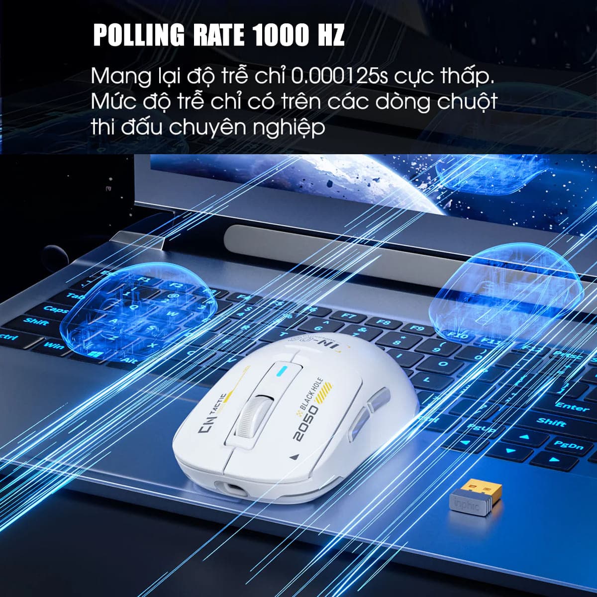 Chuột không dây Bluetooth Gaming Inphic IN6 3 chế độ kết nối pin sạc có App tùy chỉnh 26.000 DPI Led RGB - 5