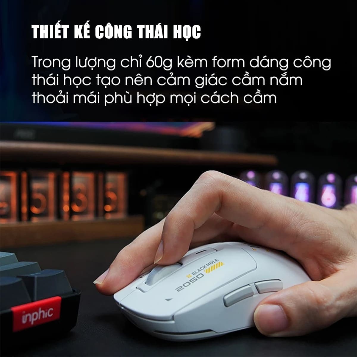 Chuột không dây Bluetooth Gaming Inphic IN6 3 chế độ kết nối pin sạc có App tùy chỉnh 26.000 DPI Led RGB - 9