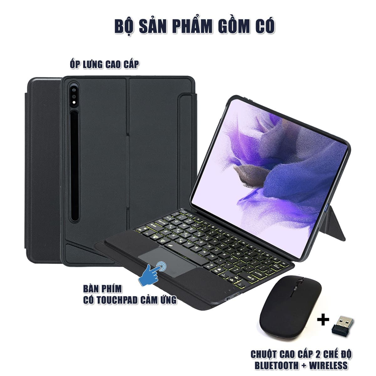 Ốp lưng Samsung Galaxy Tab S7 FE bao da cao cấp kèm bàn phím chuột cảm ứng 720 độ tách rời linh hoạt - 2