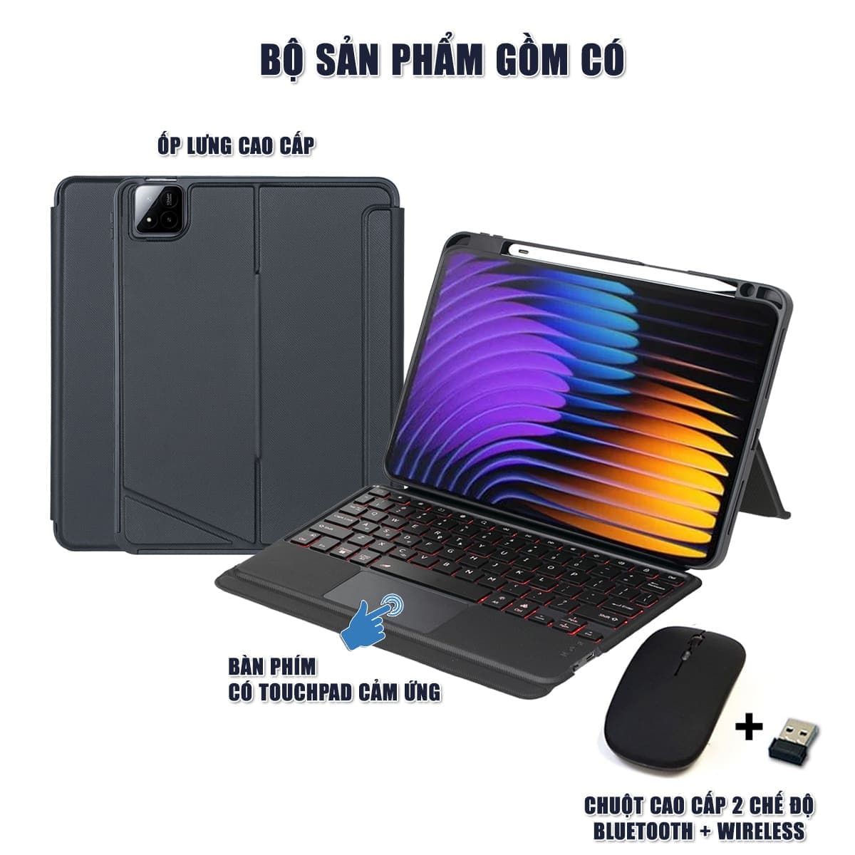 Ốp lưng Xiaomi Pad 7 Pro bao da cao cấp kèm bàn phím chuột cảm ứng 720 độ tách rời linh hoạt - 2