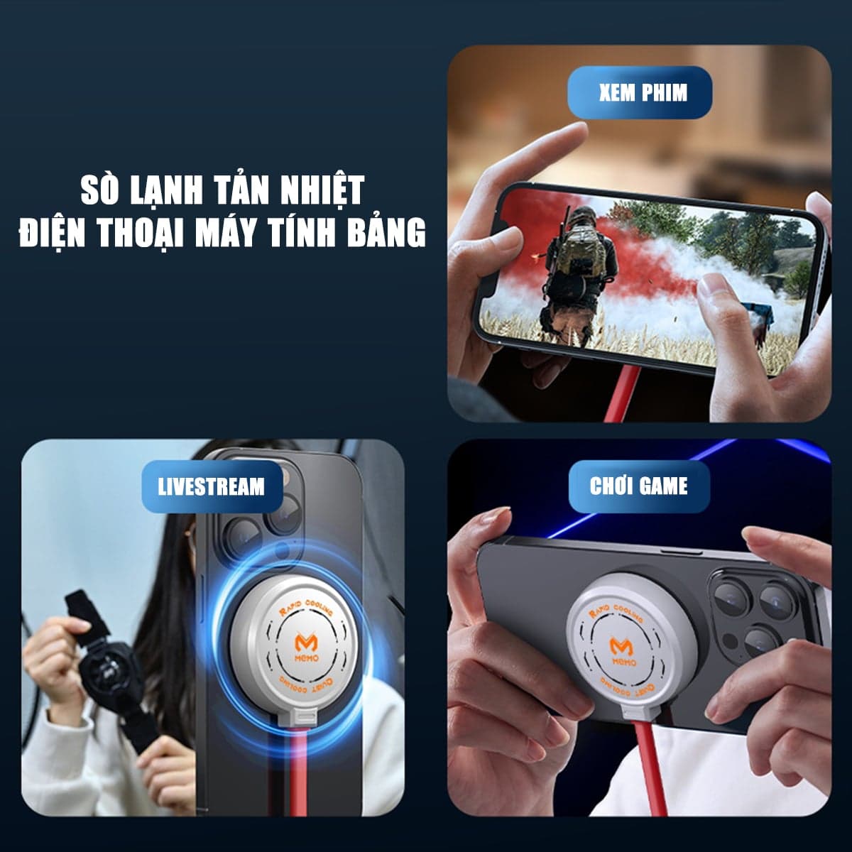 Quạt tản nhiệt điện thoại máy tính bảng Memo DL19 sò lạnh nước từ tính AI hiệu năng cao chuyên dụng cho Livestream - 4