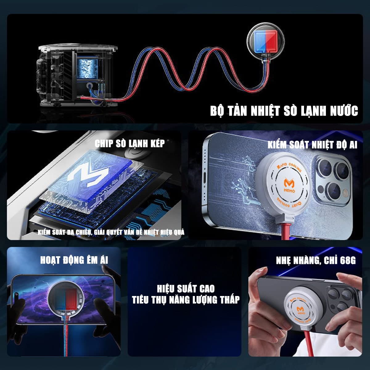 Quạt tản nhiệt điện thoại máy tính bảng Memo DL19 sò lạnh nước từ tính AI hiệu năng cao chuyên dụng cho Livestream - 5