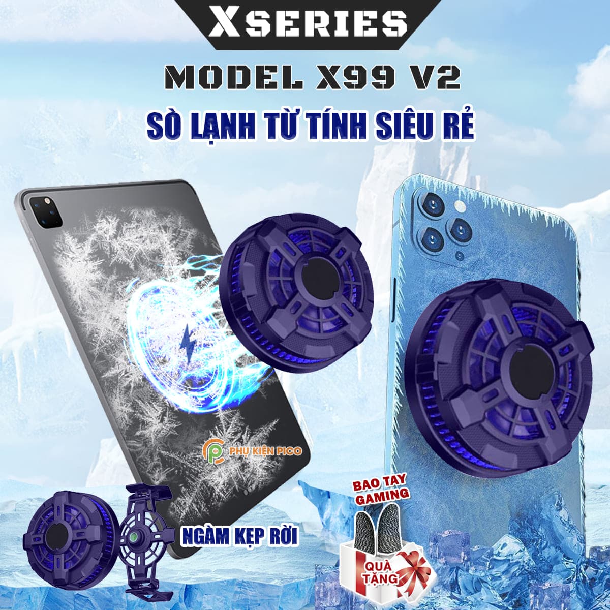 Quạt tản nhiệt điện thoại máy tính bảng X99 V2 sò lạnh từ tính hỗ trợ Livestream