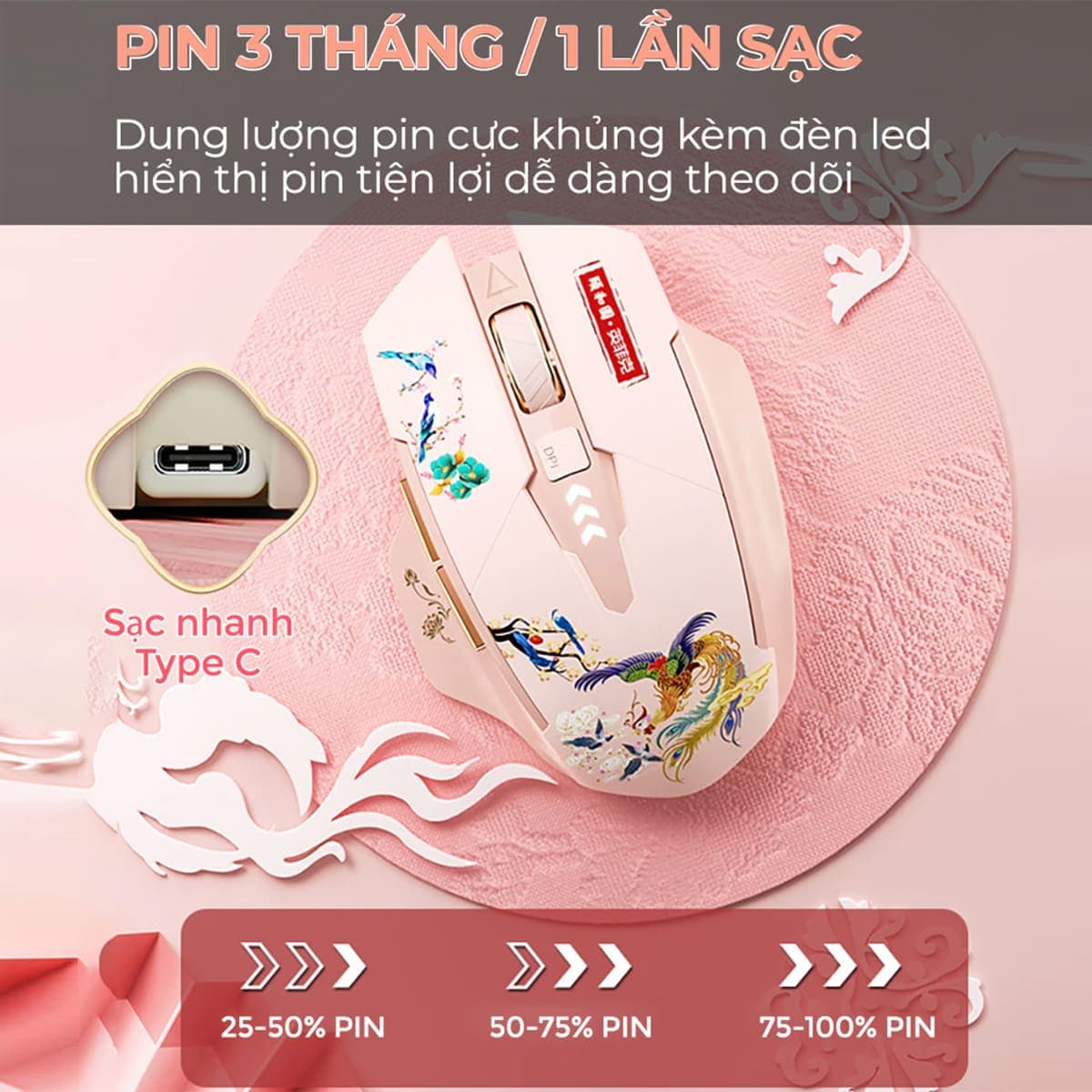 Chuột Bluetooth không dây Gaming Inphic A10 phiên bản Tết Giáp Thìn cho game thủ văn phòng máy tinh laptop - 8