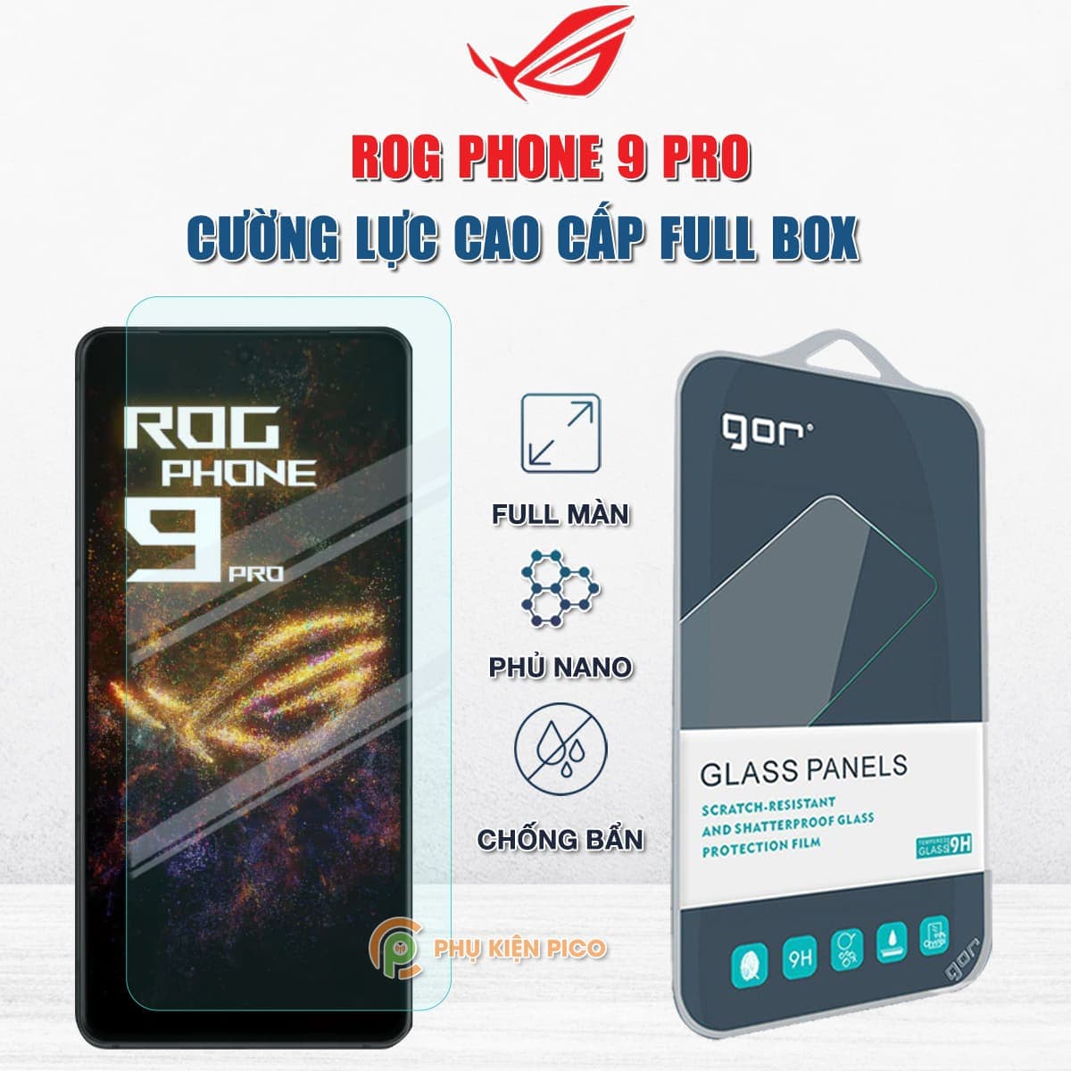 Kính cường lực Asus Rog Phone 9 Pro full màn hình chính hãng Gor phủ nano