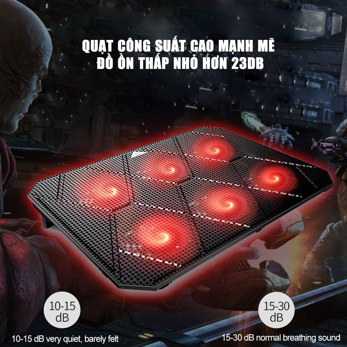 Đế Tản Nhiệt Laptop Gaming PCCooler PCR6 - 6 Quạt, Giá Đỡ Laptop 17.3 Inch, Làm Mát Nhanh, Chống Ồn - 5