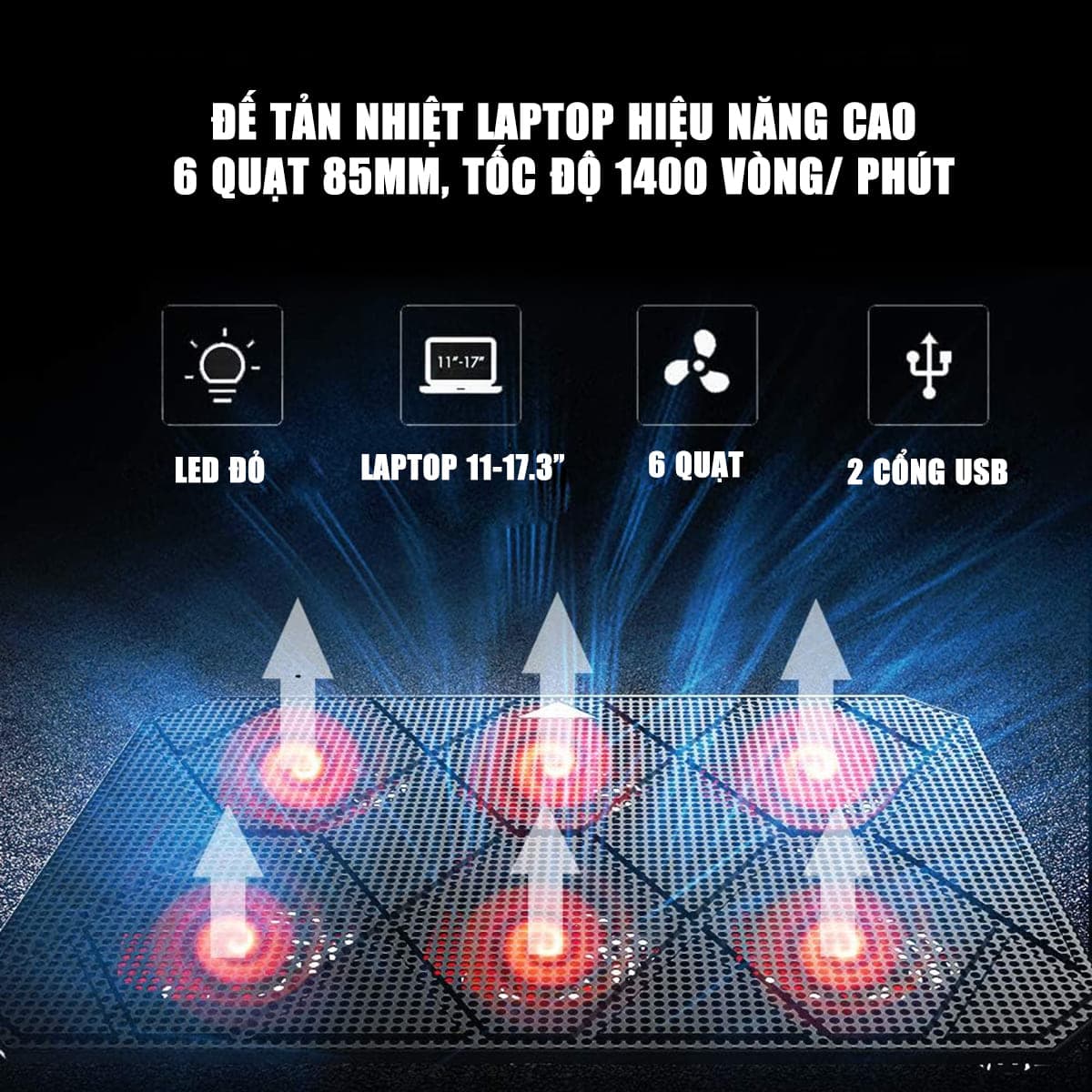 Đế Tản Nhiệt Laptop Gaming PCCooler PCR6 - 6 Quạt, Giá Đỡ Laptop 17.3 Inch, Làm Mát Nhanh, Chống Ồn - 6