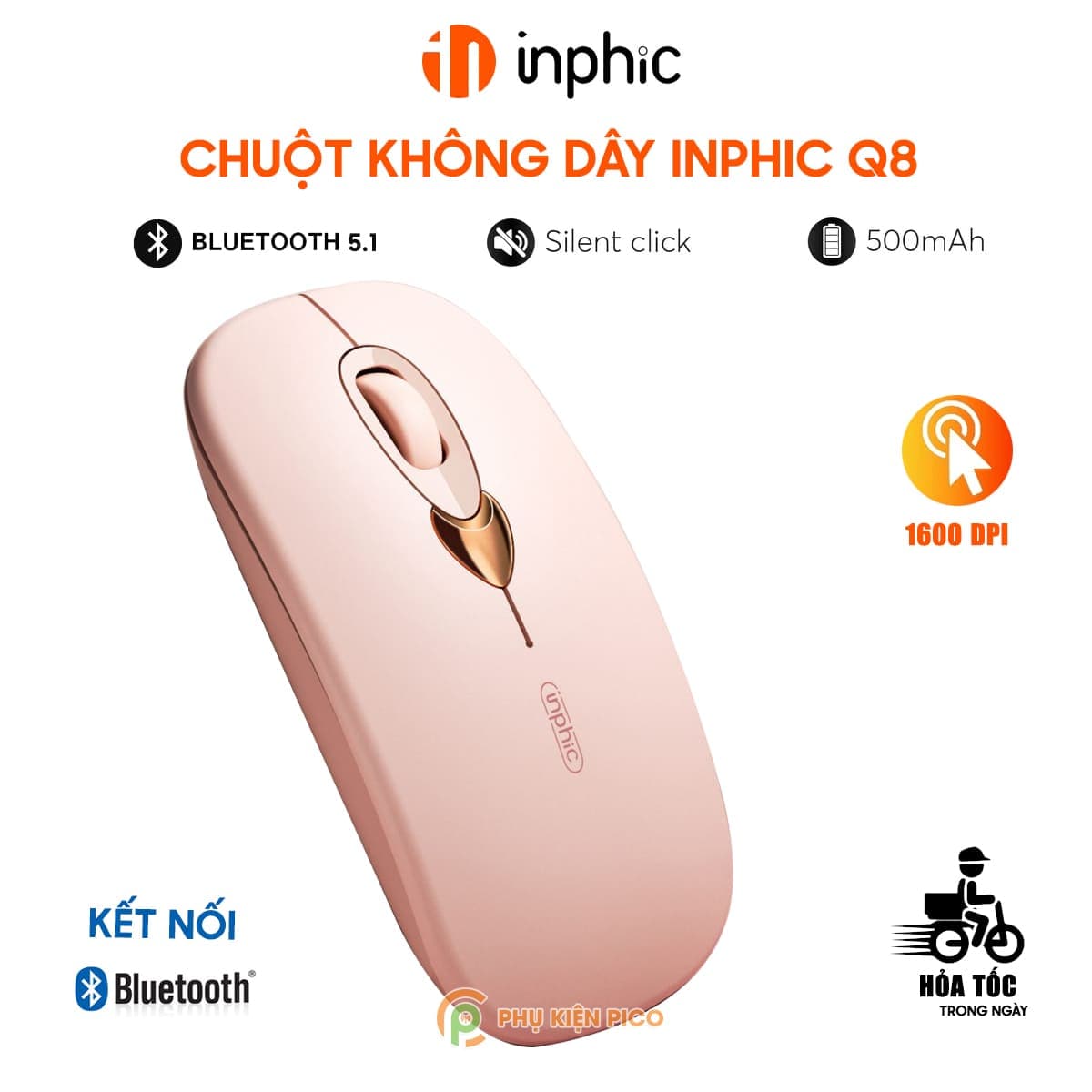 Chuột Bluetooth không dây Gaming Inphic Q8 - Sạc Pin, Màu Trà Sữa Đẹp, Giá Rẻ Cho PC Laptop