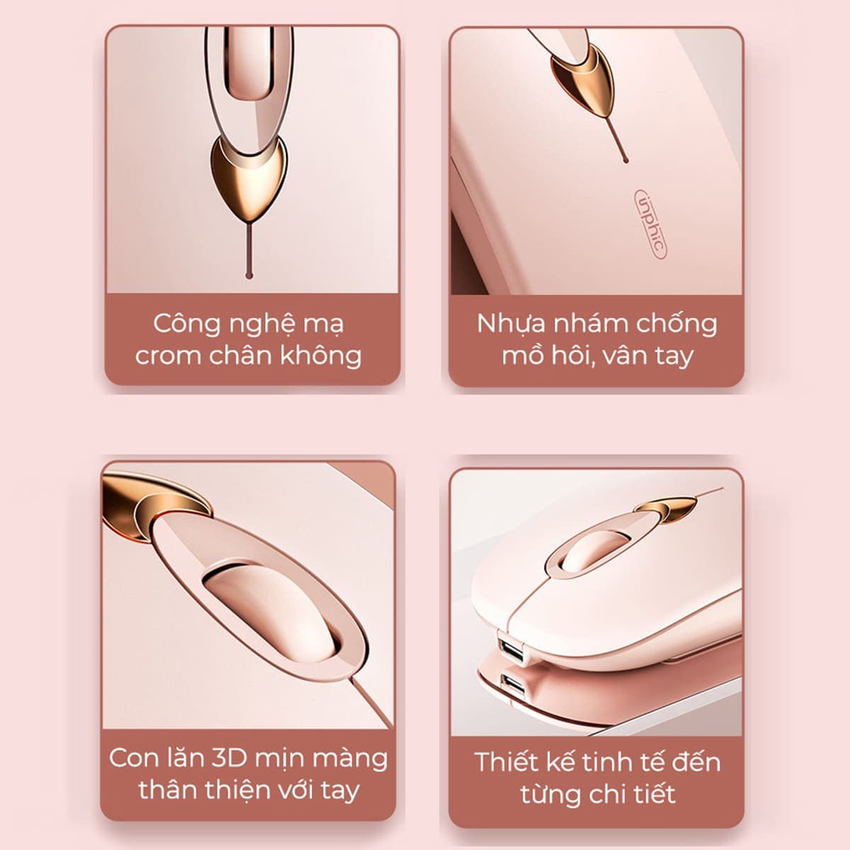 Chuột Bluetooth không dây Gaming Inphic Q8 - Sạc Pin, Màu Trà Sữa Đẹp, Giá Rẻ Cho PC Laptop - 11