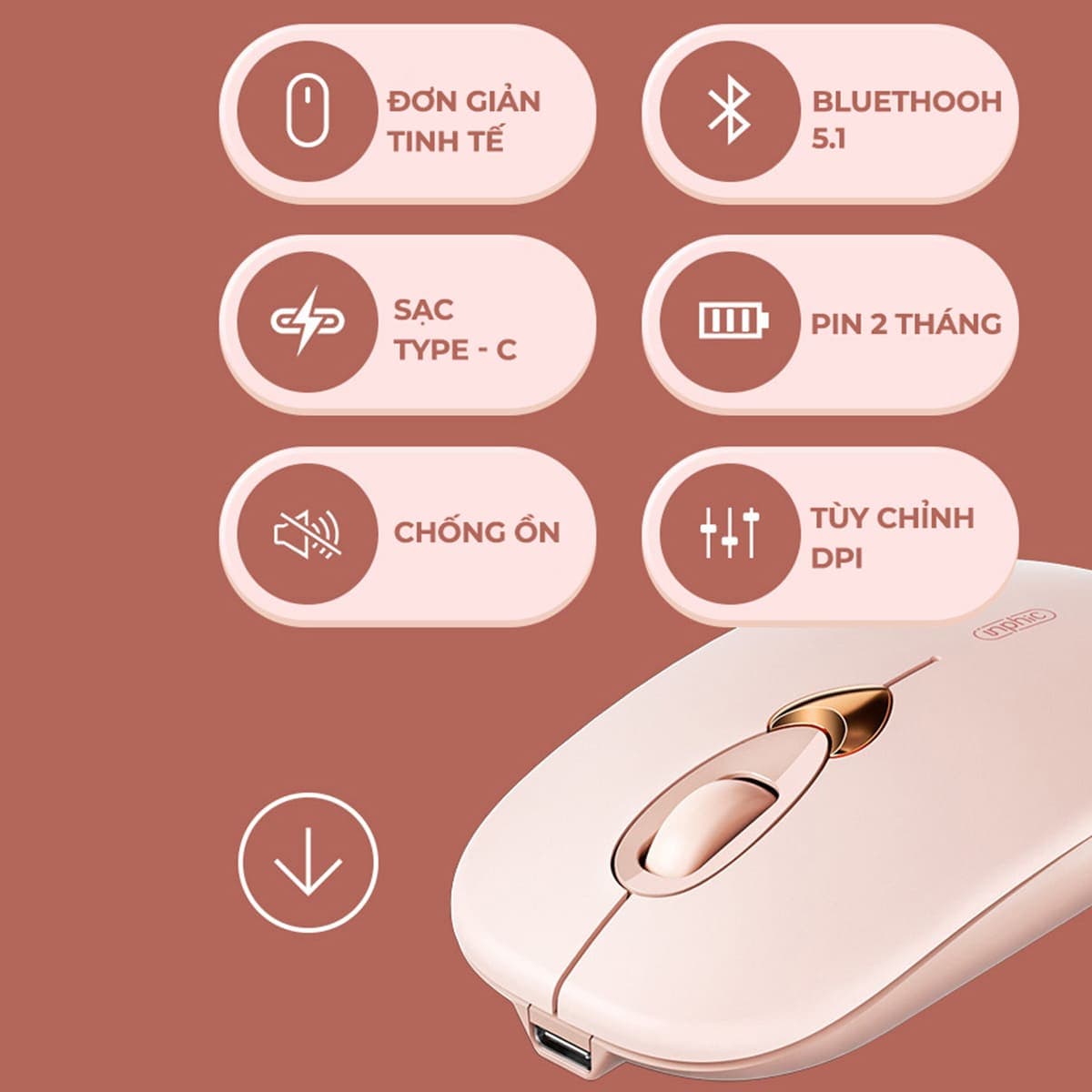 Chuột Bluetooth không dây Gaming Inphic Q8 - Sạc Pin, Màu Trà Sữa Đẹp, Giá Rẻ Cho PC Laptop - 12