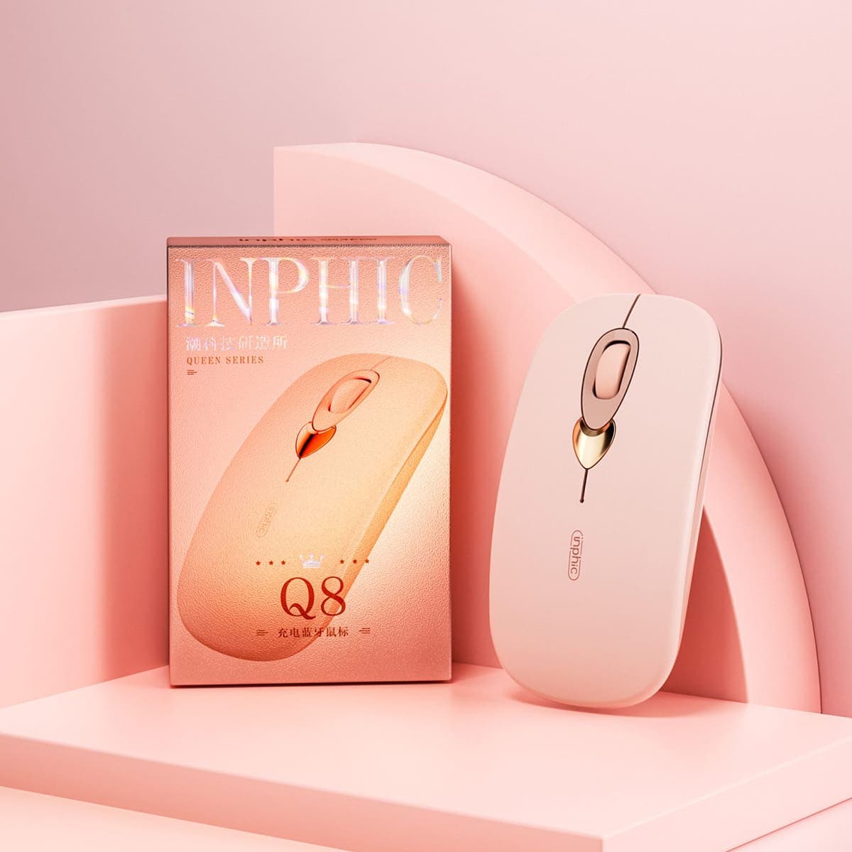 Chuột Bluetooth không dây Gaming Inphic Q8 - Sạc Pin, Màu Trà Sữa Đẹp, Giá Rẻ Cho PC Laptop - 2